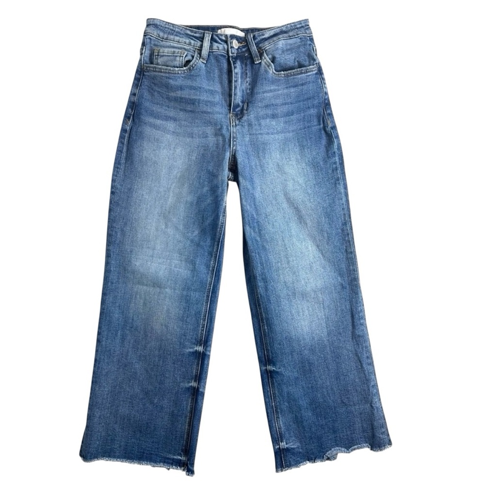 High-Rise Wide Leg Cropped Jeans - Blue